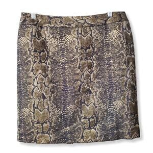 Metallic Bronze Reptile Print Mini Pencil Skirt 8 Modern Cocktail Holiday NYE